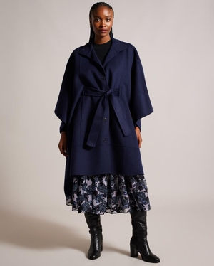 Manteau Ted Baker Midi Belted Blanket Bleu Foncé Femme | RJE-66121571